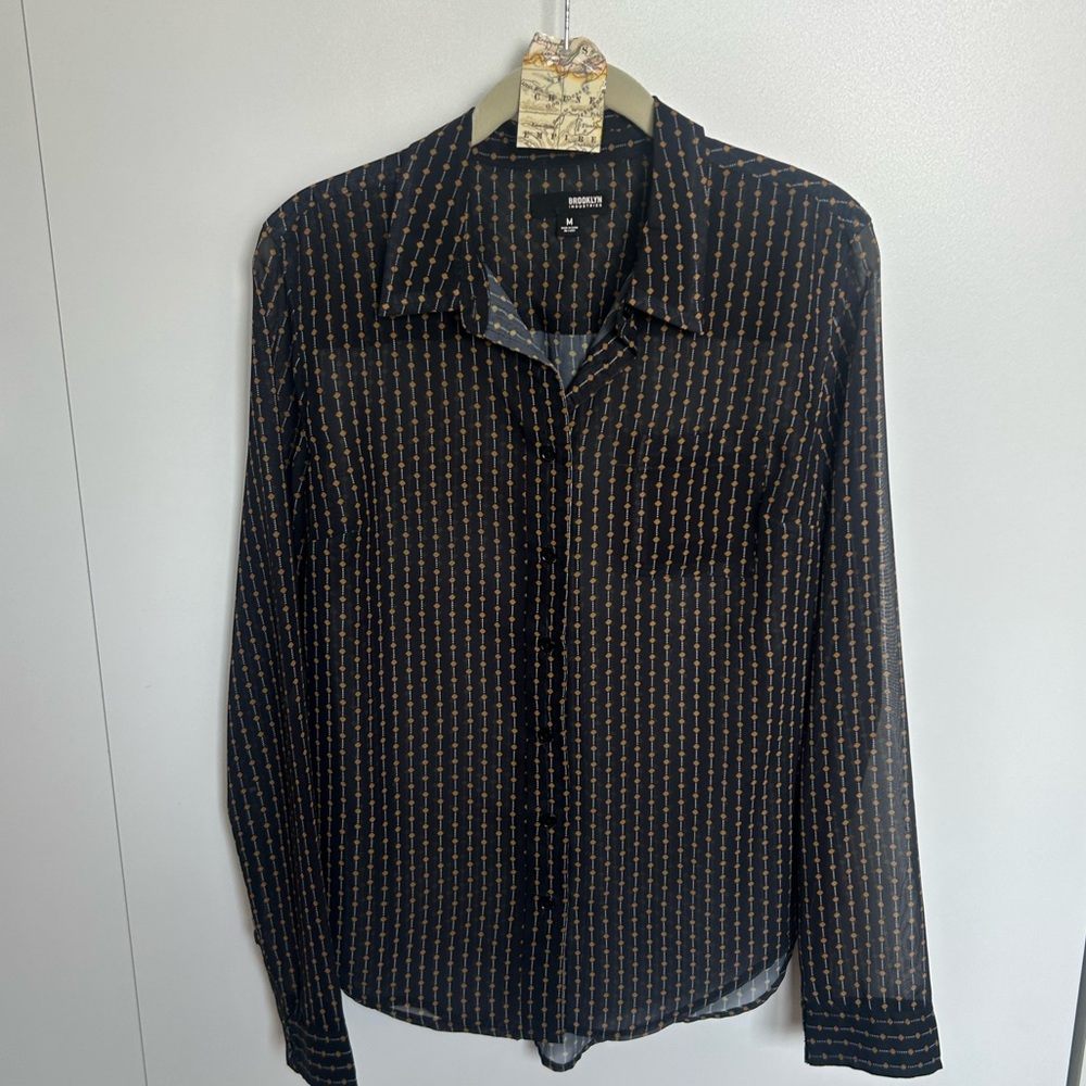Brooklyn Industries Collared Black Shirt Blouse with Gold